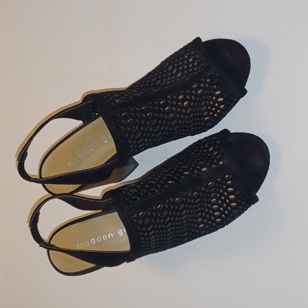 MADDEN GIRL Black Rango Slingback Open Toe Block Heels Women 8